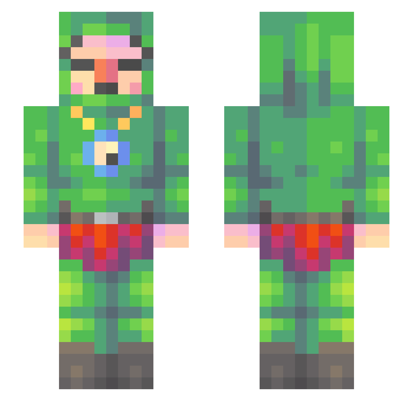 Hiklex Minecraft skin, front and back view