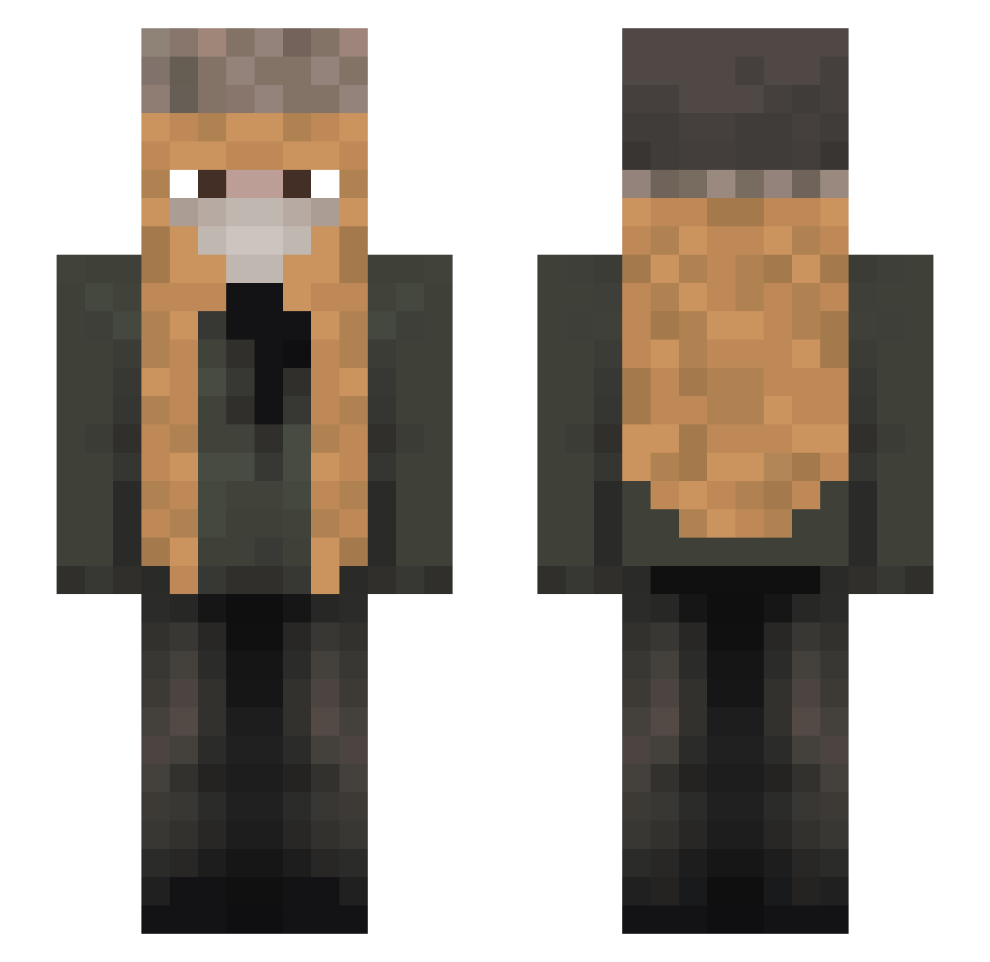 S0UE Minecraft skin, front and back view