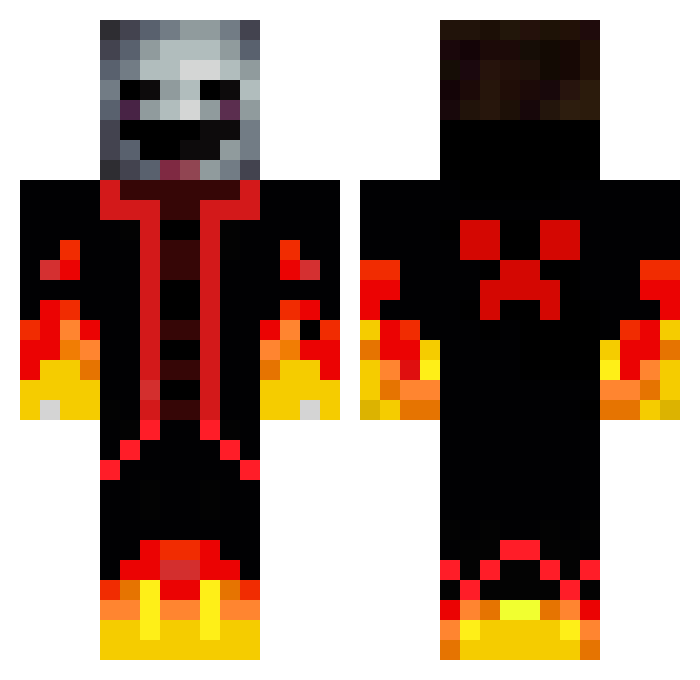 firehirobrine Minecraft skin, front and back view