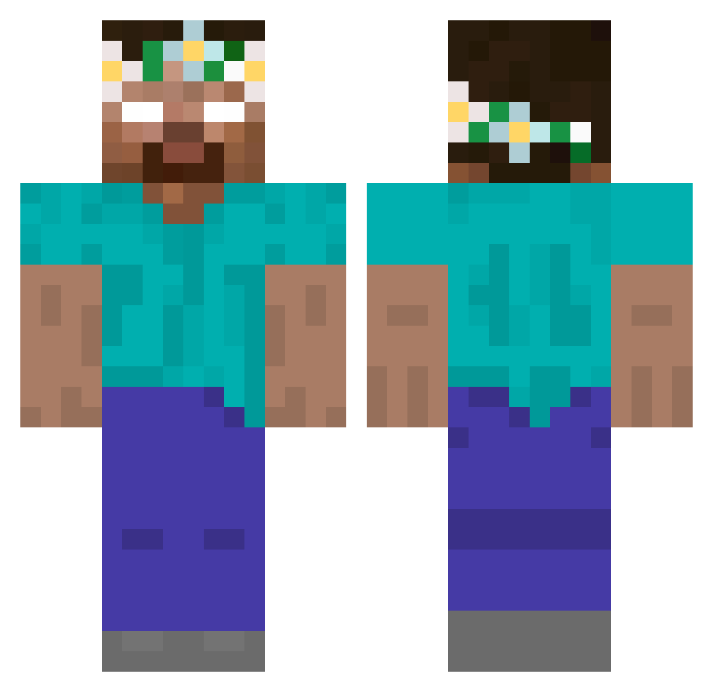 teetas Minecraft skin, front and back view