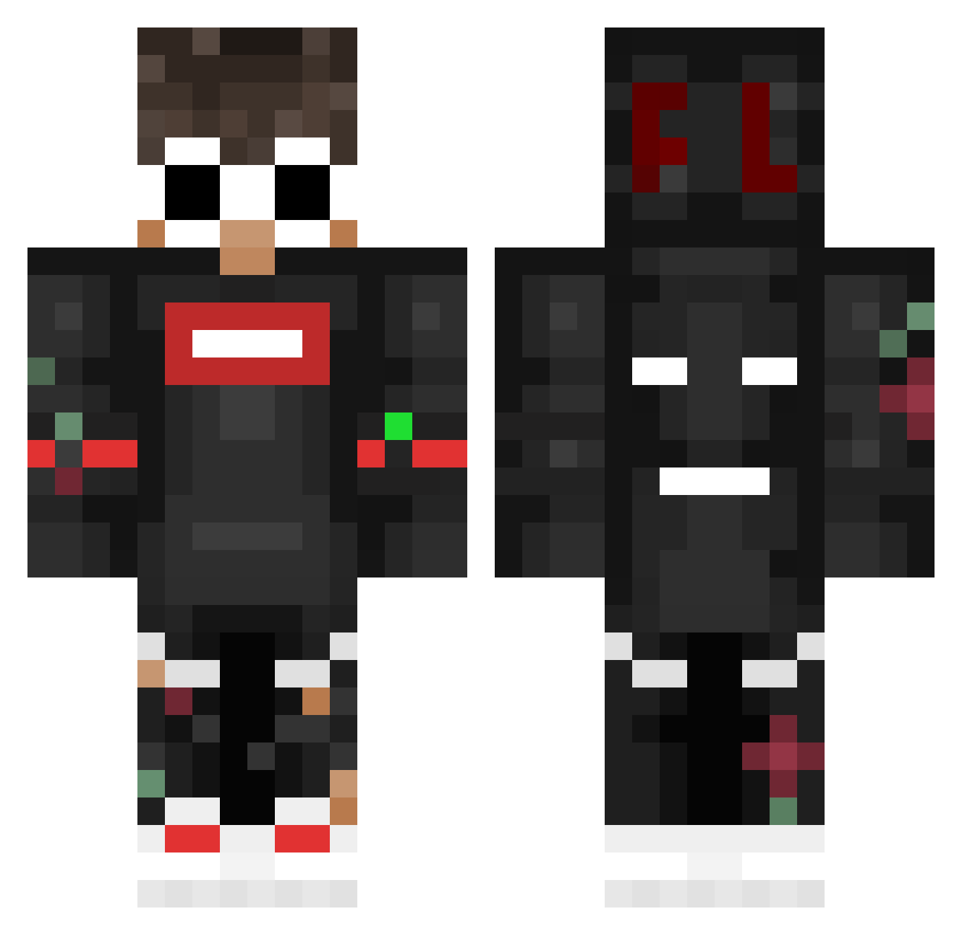 Crucially Minecraft skin, front and back view