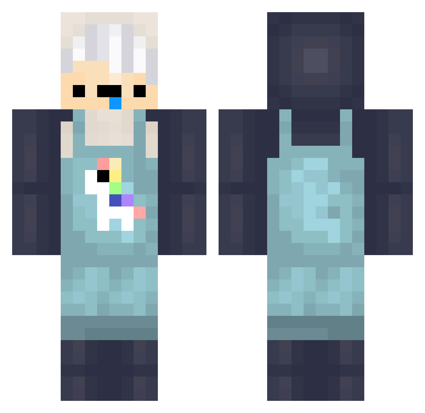 MeowMix Minecraft skin, front and back view