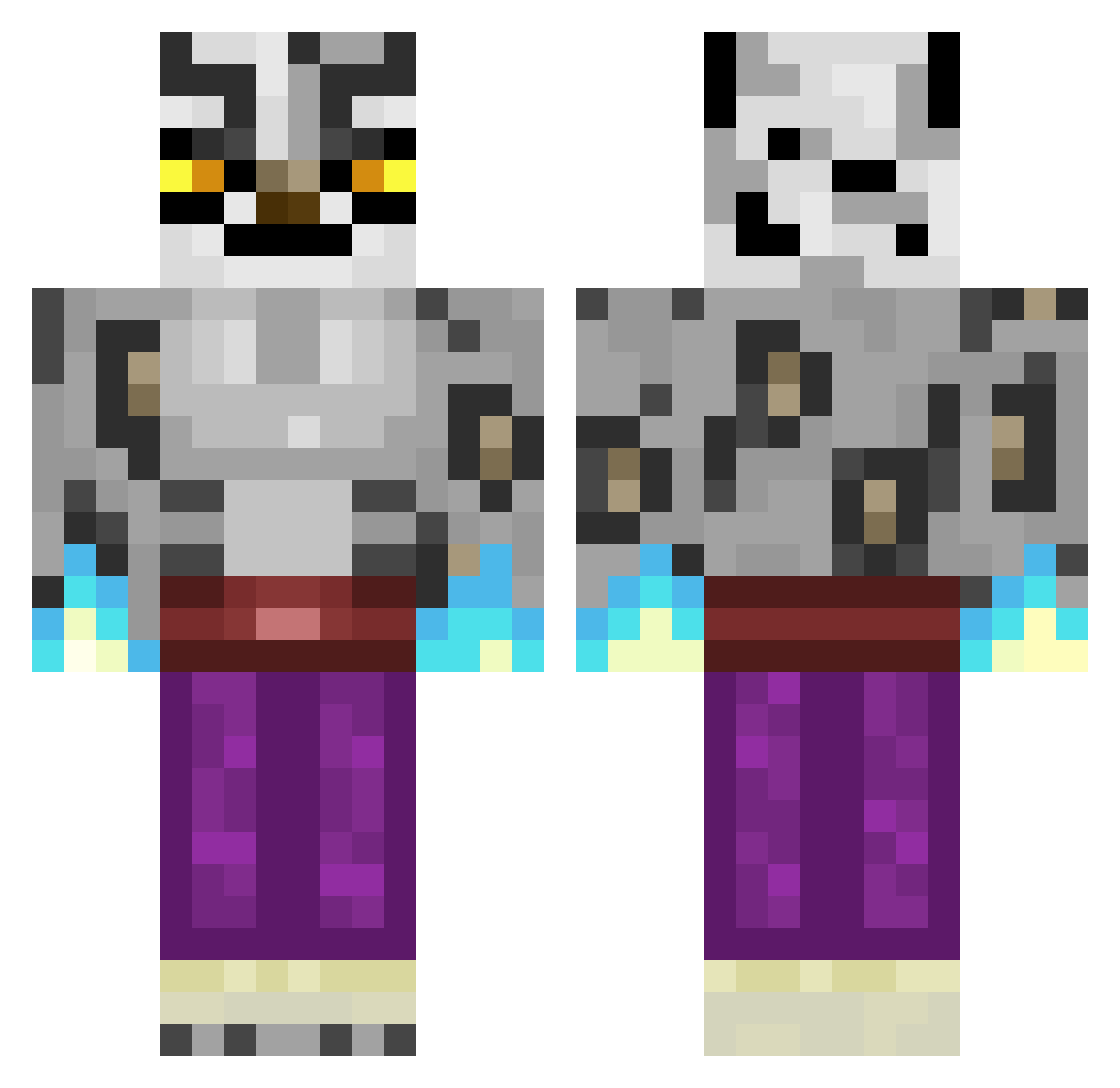 methxyz Minecraft skin, front and back view
