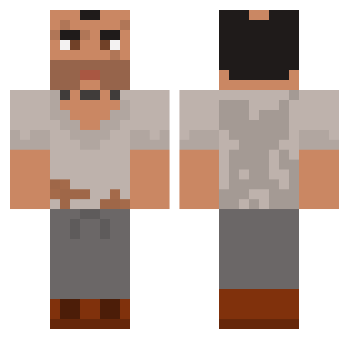 Moudy Minecraft skin, front and back view