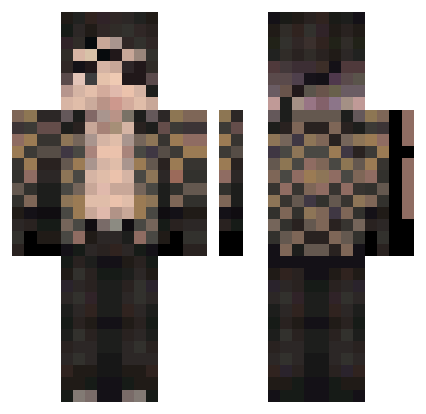 patchwork Minecraft skin, front and back view