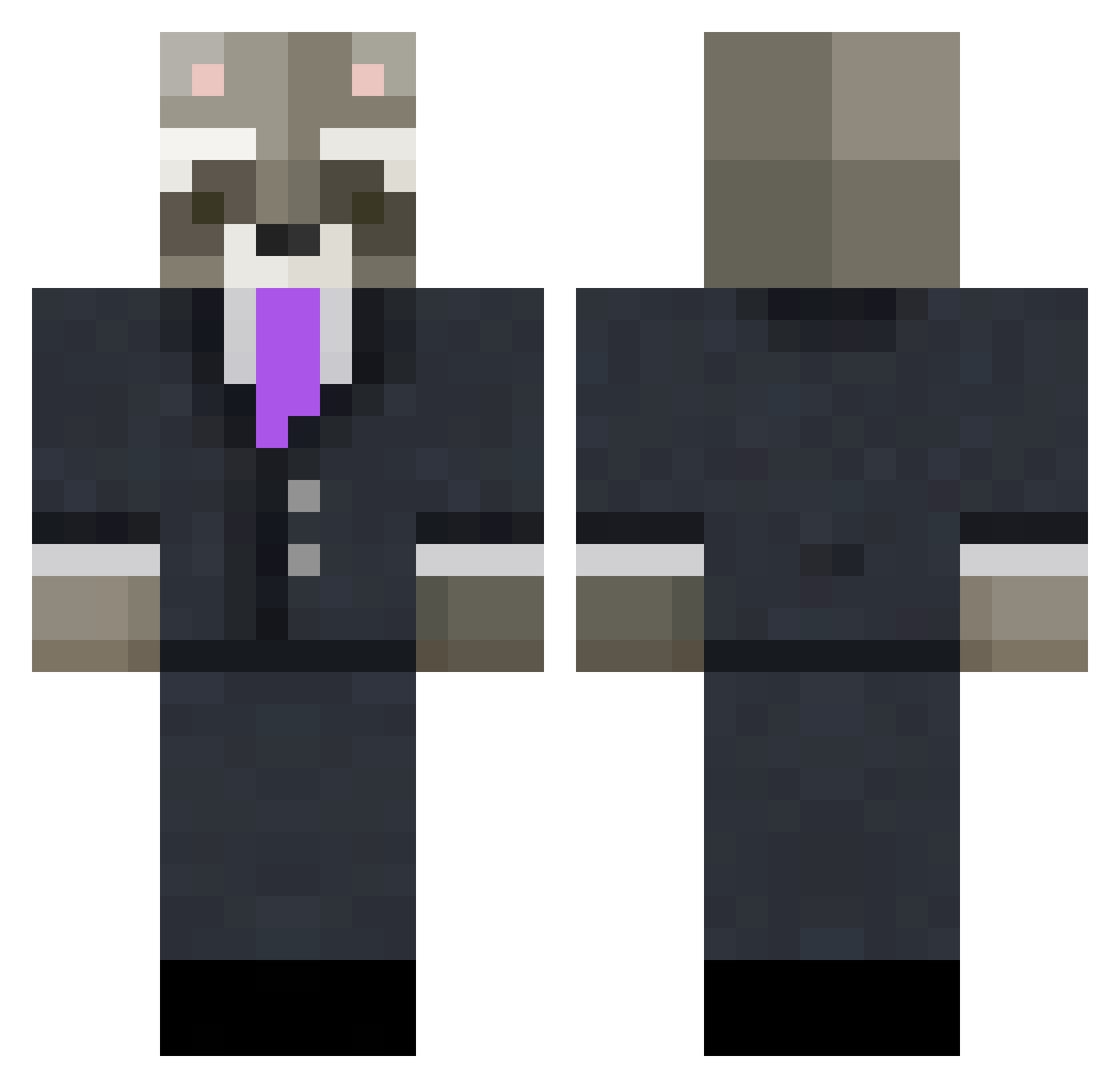 Misfeasance Minecraft skin, front and back view