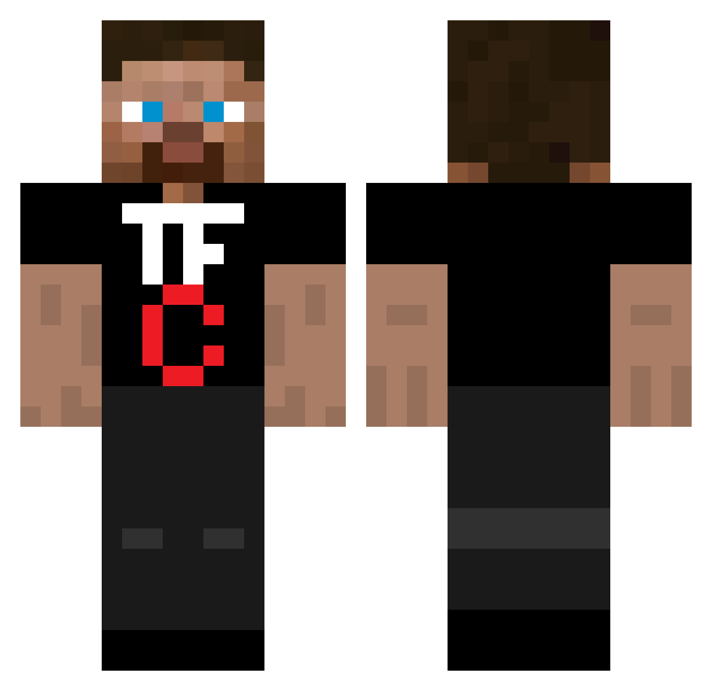 Tinfoilchef Minecraft skin, front and back view