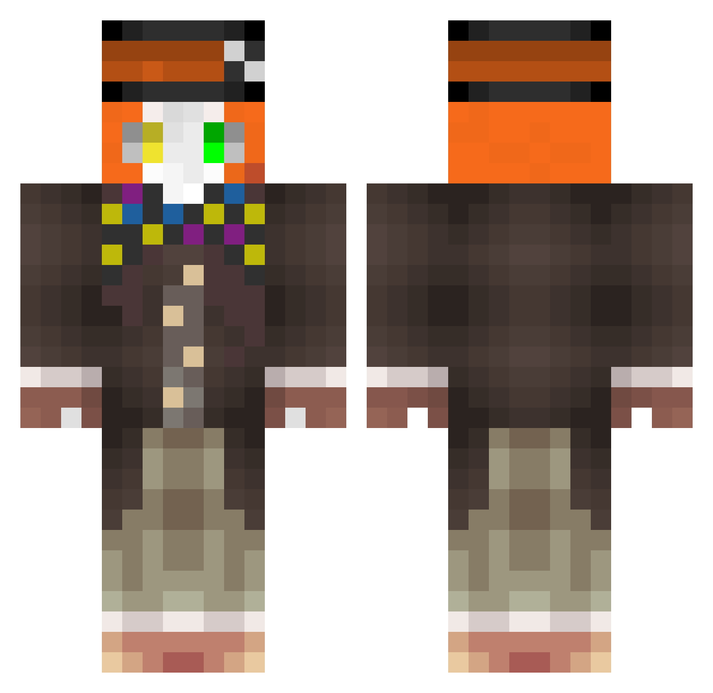 Yakfal Minecraft skin, front and back view
