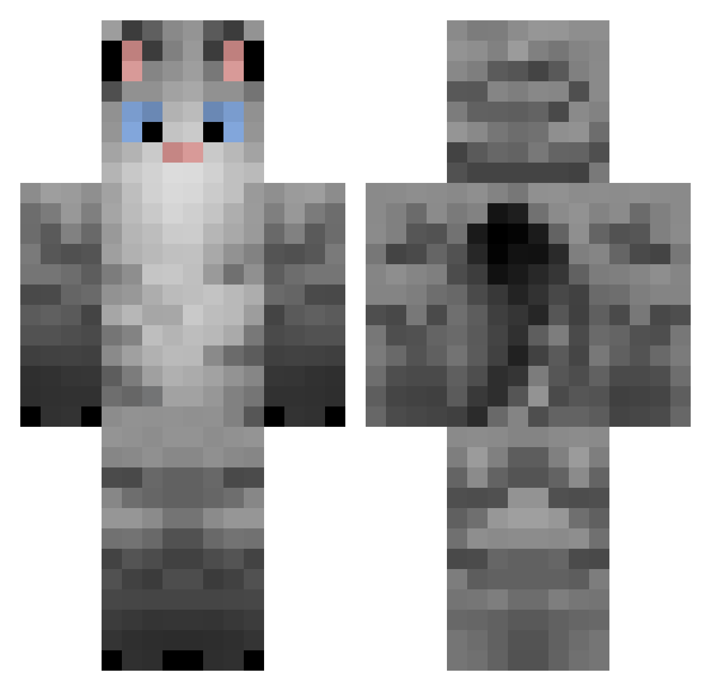 Orchestrating Minecraft skin, front and back view
