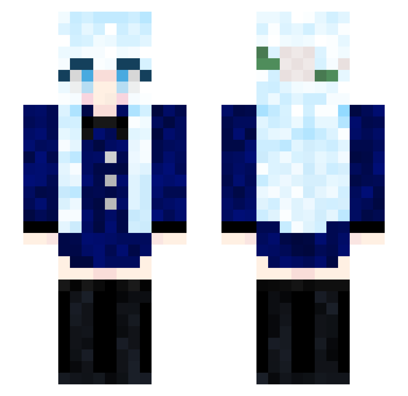 PomiTV Minecraft skin, front and back view