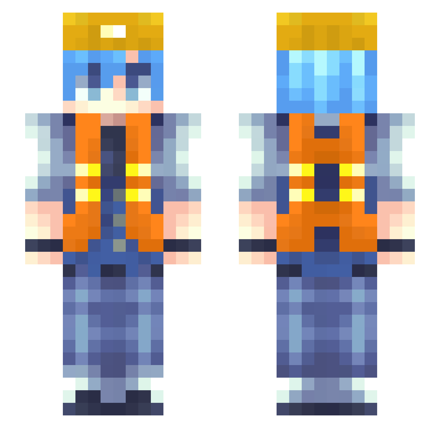 Artifigence Minecraft skin, front and back view