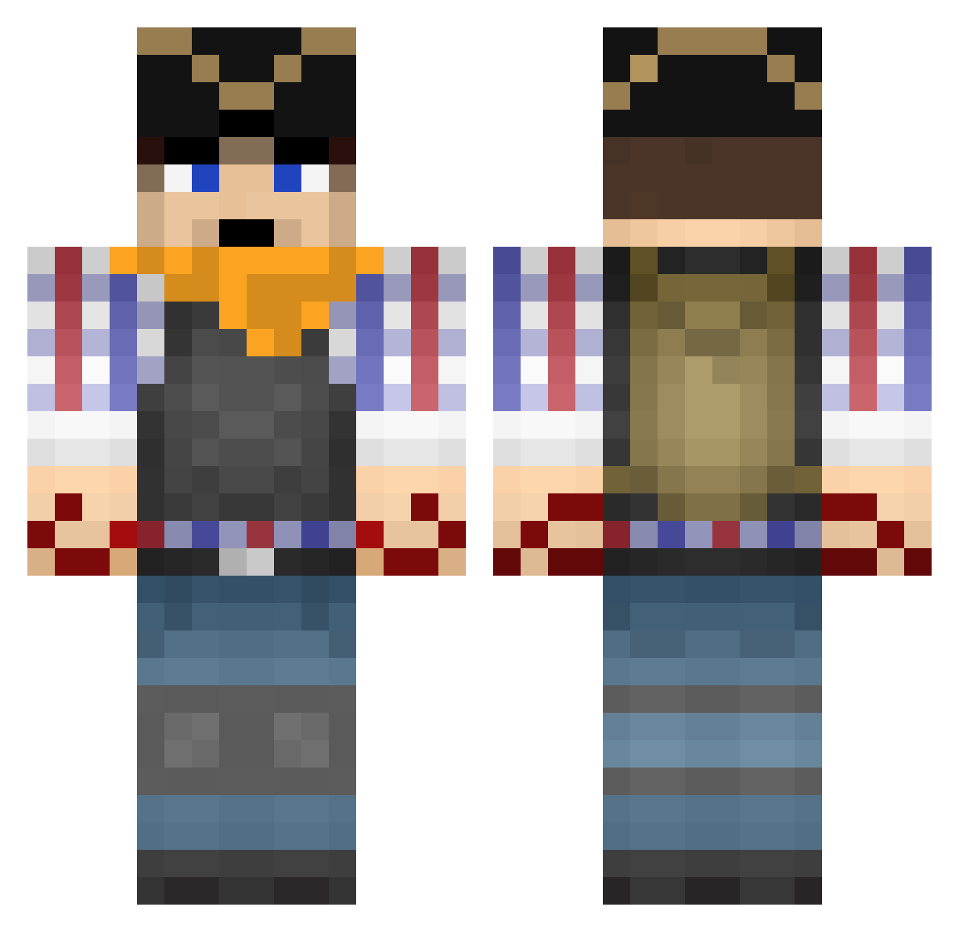 Buho333 Minecraft skin, front and back view