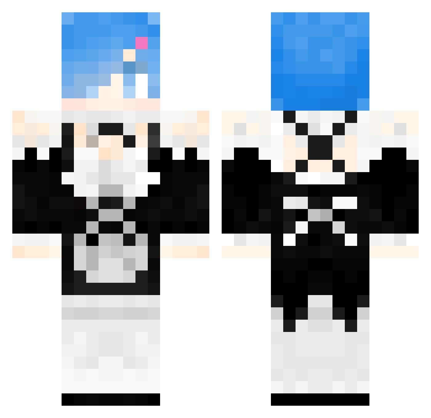 spluttered Minecraft skin, front and back view