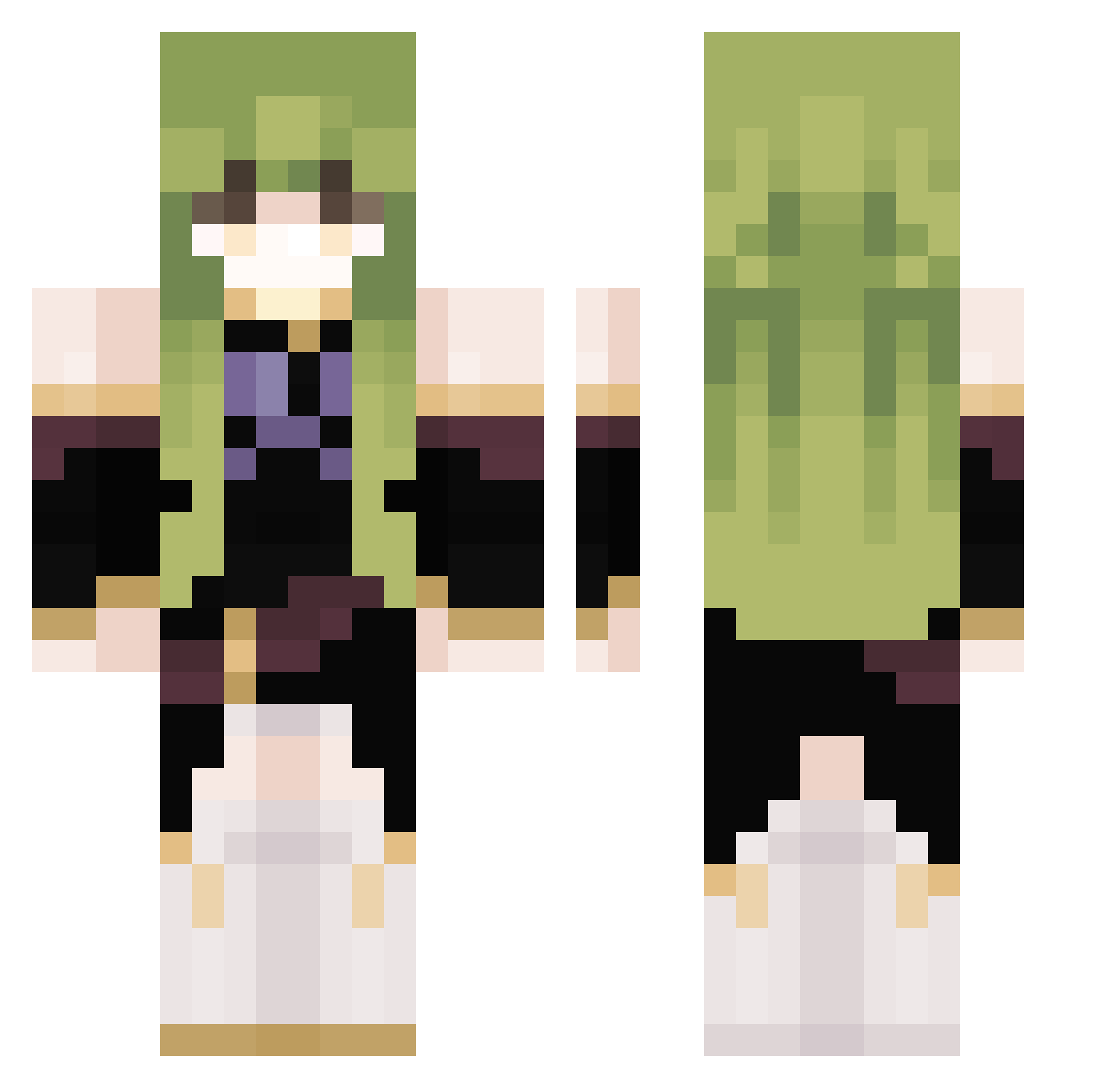 VolconX Minecraft skin, front and back view
