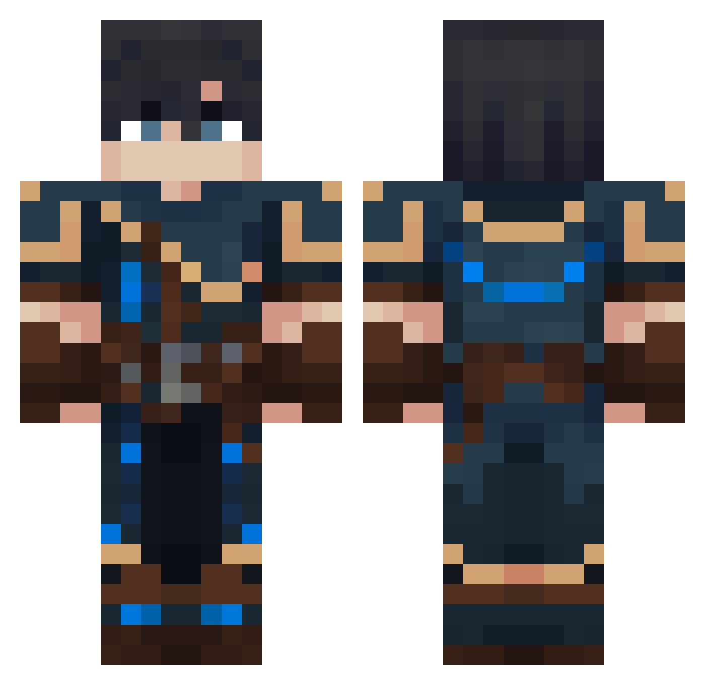 Technical Minecraft skin, front and back view