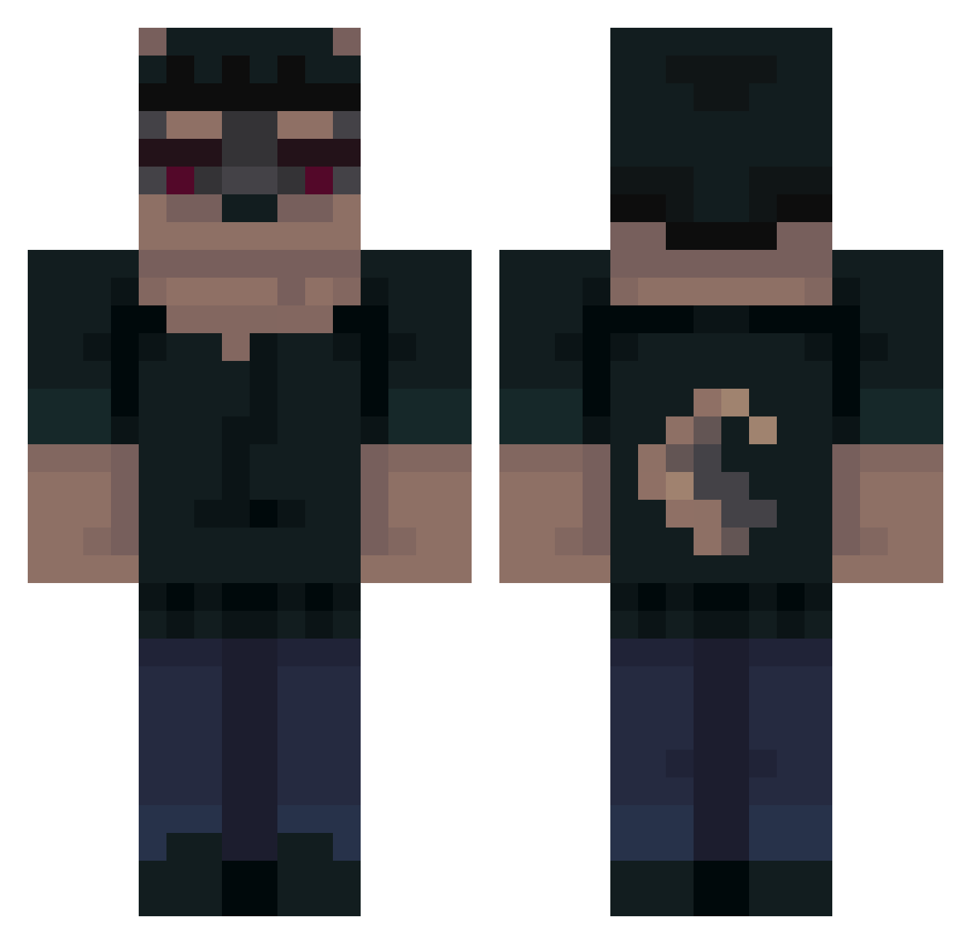 PKCarnage Minecraft skin, front and back view