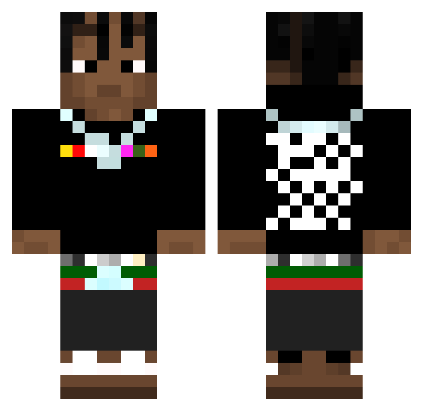 m0ra Minecraft skin, front and back view
