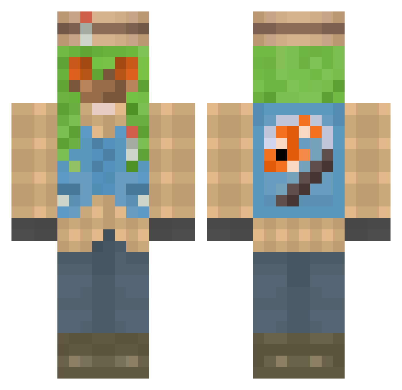 Dirtman8 Minecraft skin, front and back view