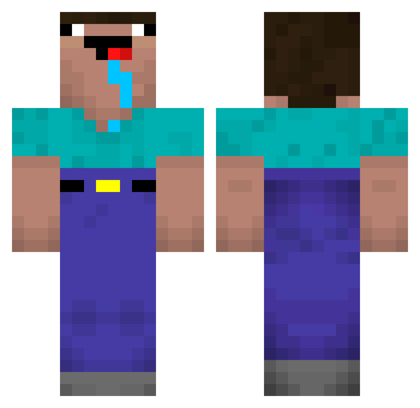 JackWA Minecraft skin, front and back view
