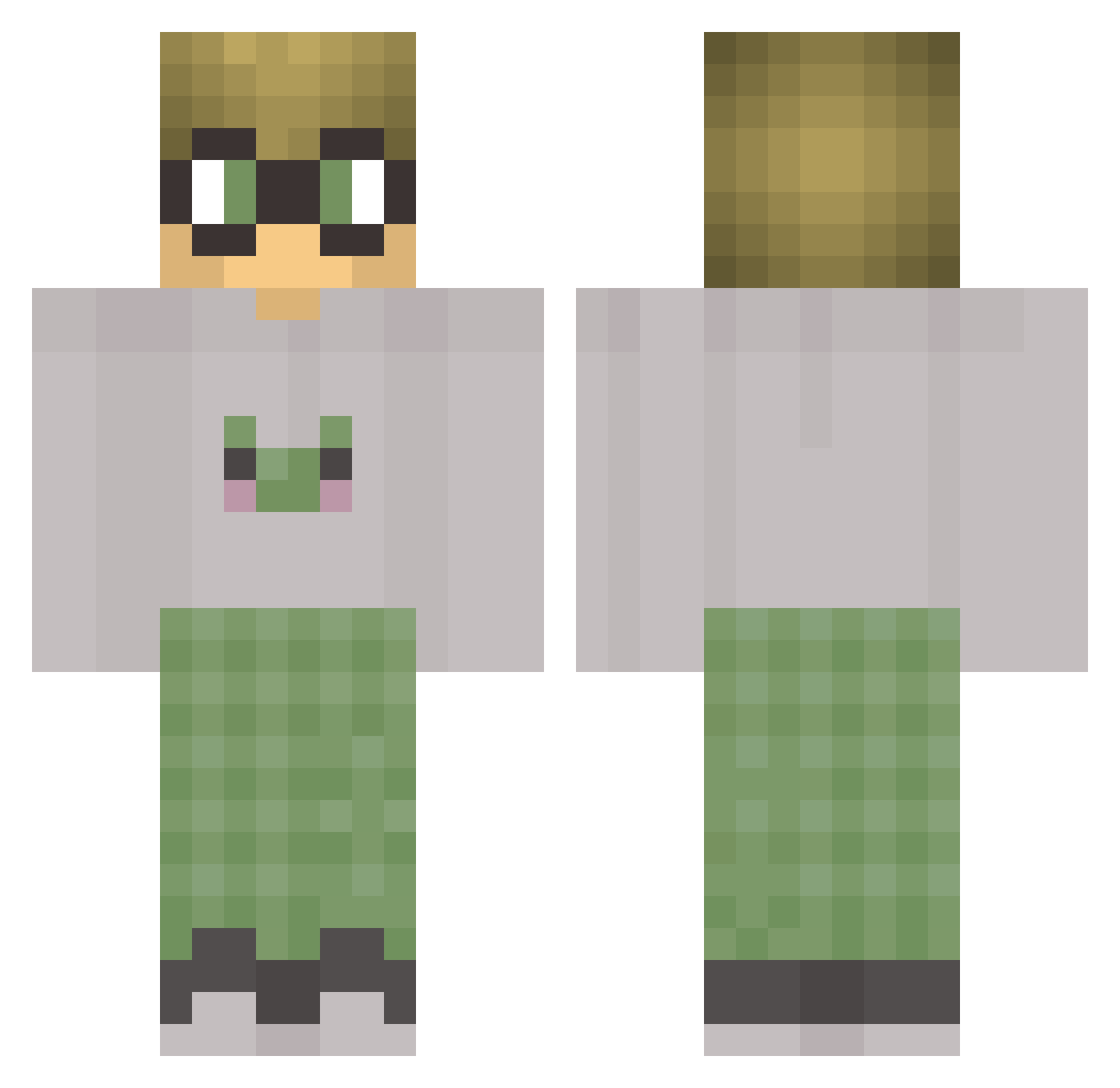 WomanScaresMe Minecraft skin, front and back view