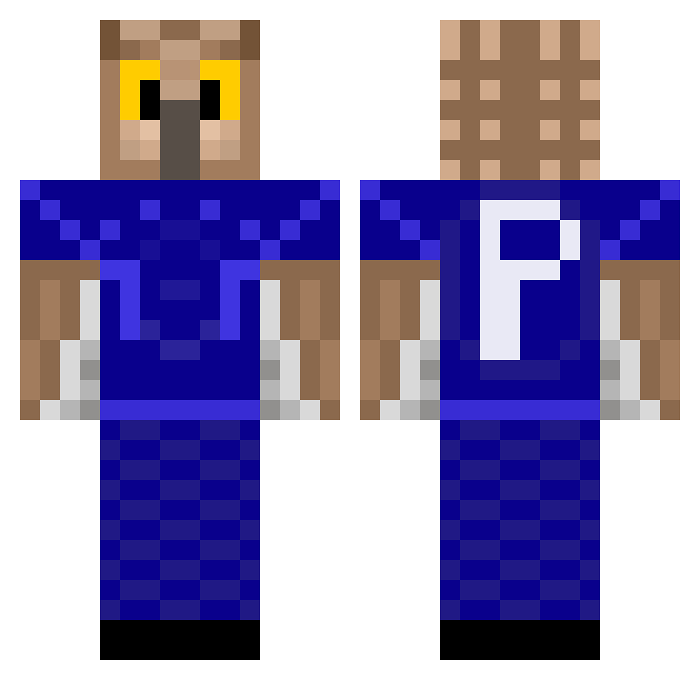 Protoeule Minecraft skin, front and back view