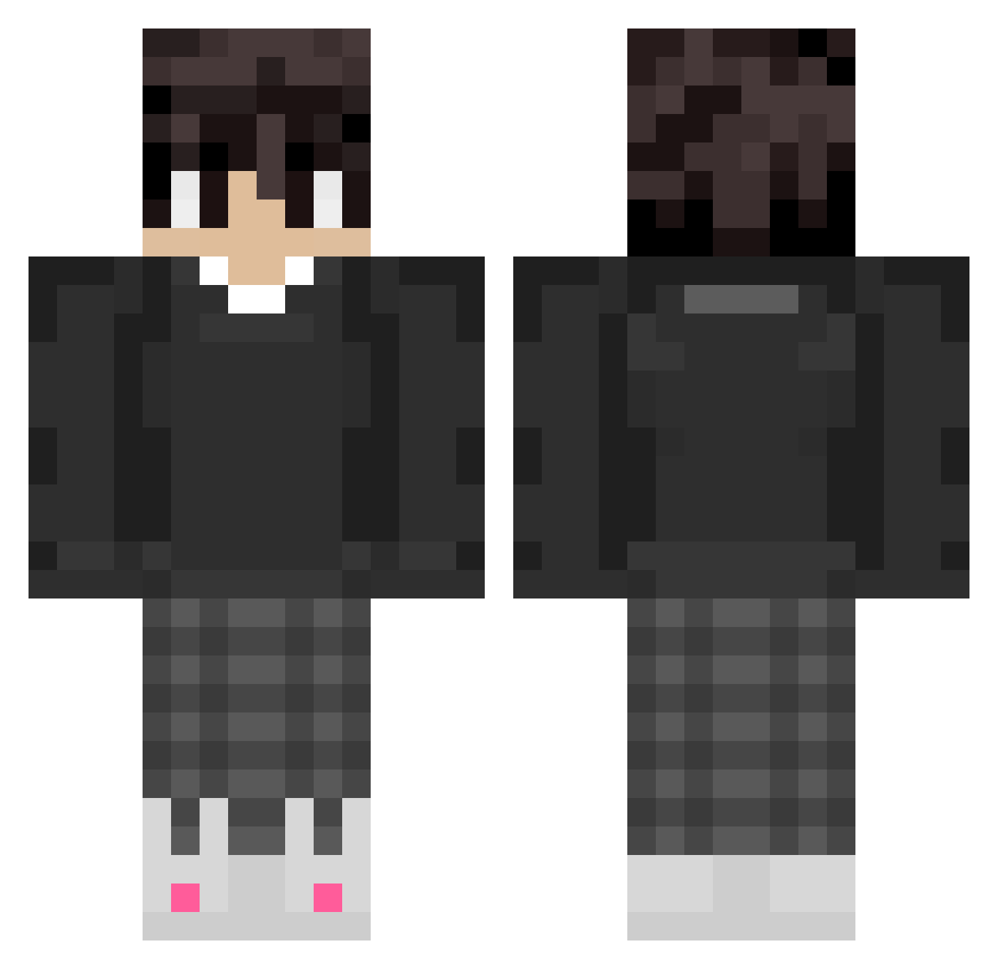 pixlels Minecraft skin, front and back view