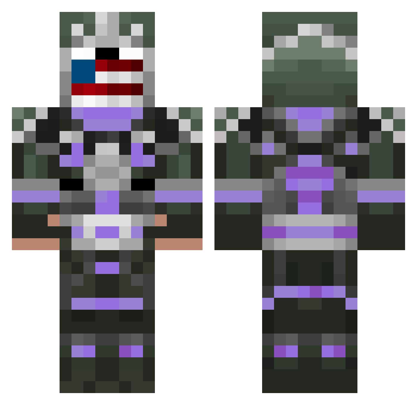 Mortem Minecraft skin, front and back view