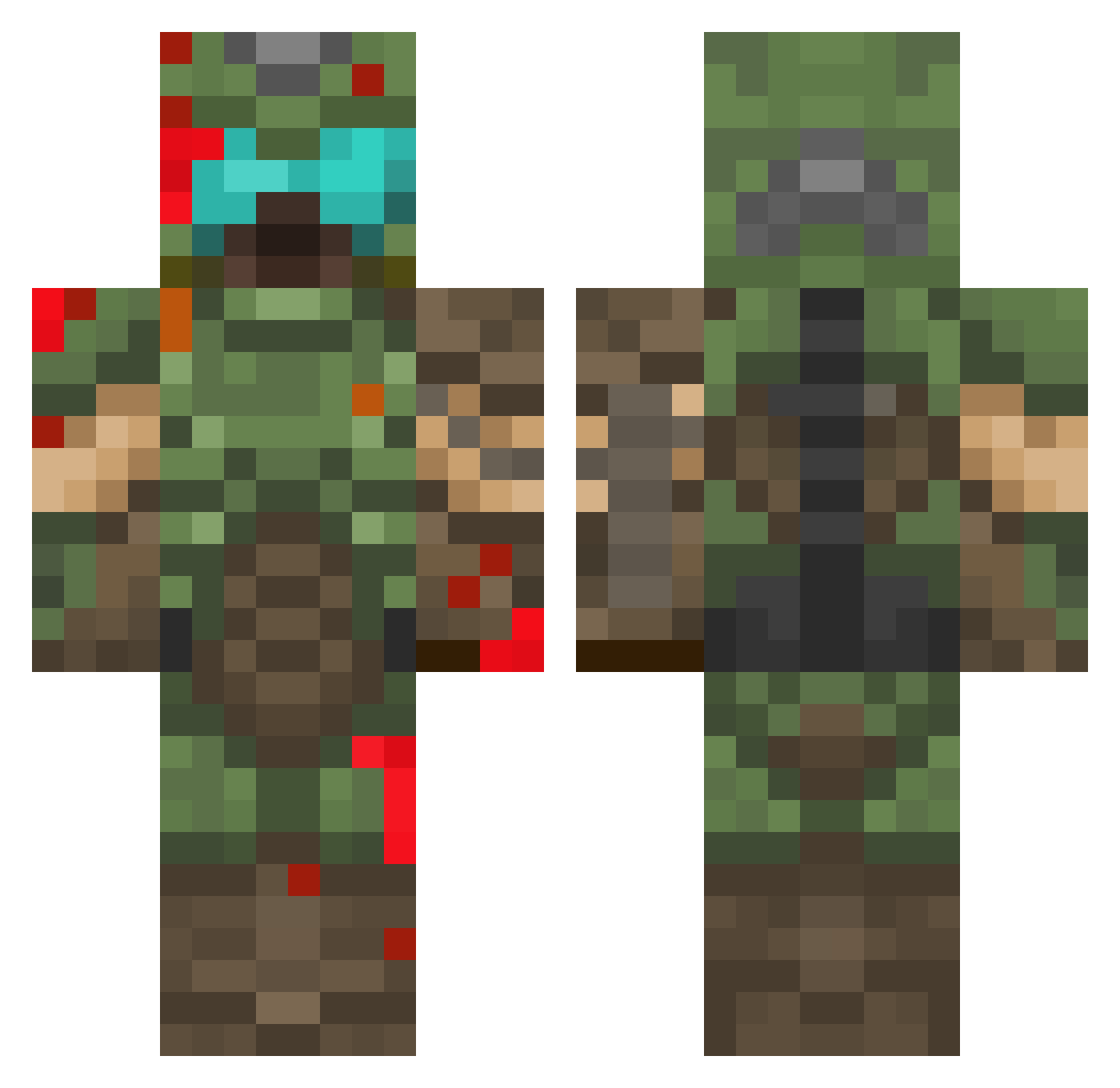 Xzes Minecraft skin, front and back view