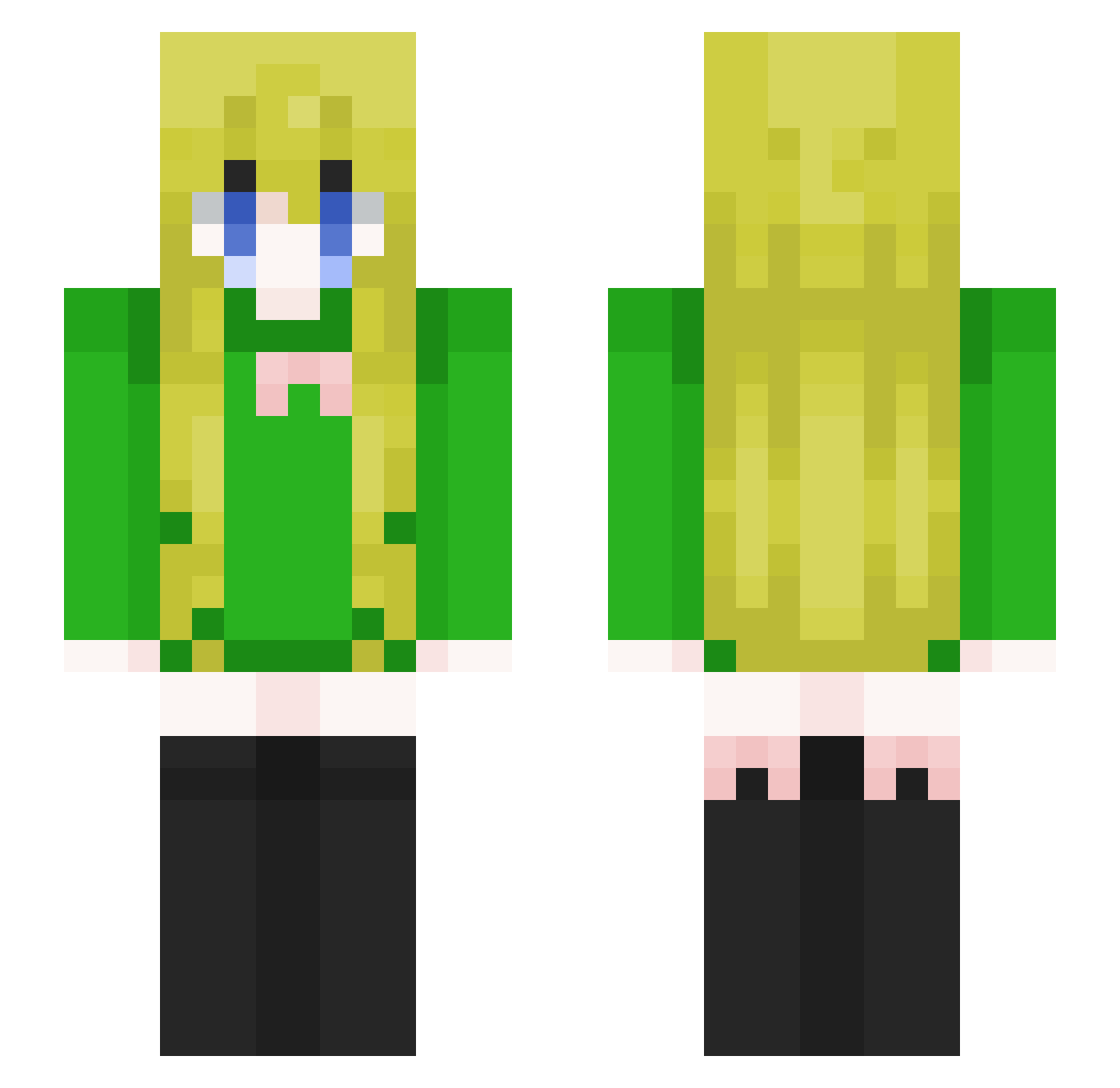 woefrog Minecraft skin, front and back view