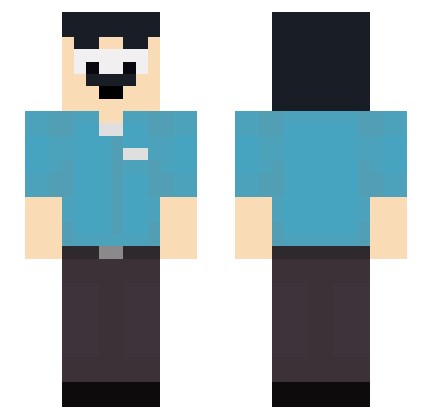 LikeDonutz Minecraft skin, front and back view