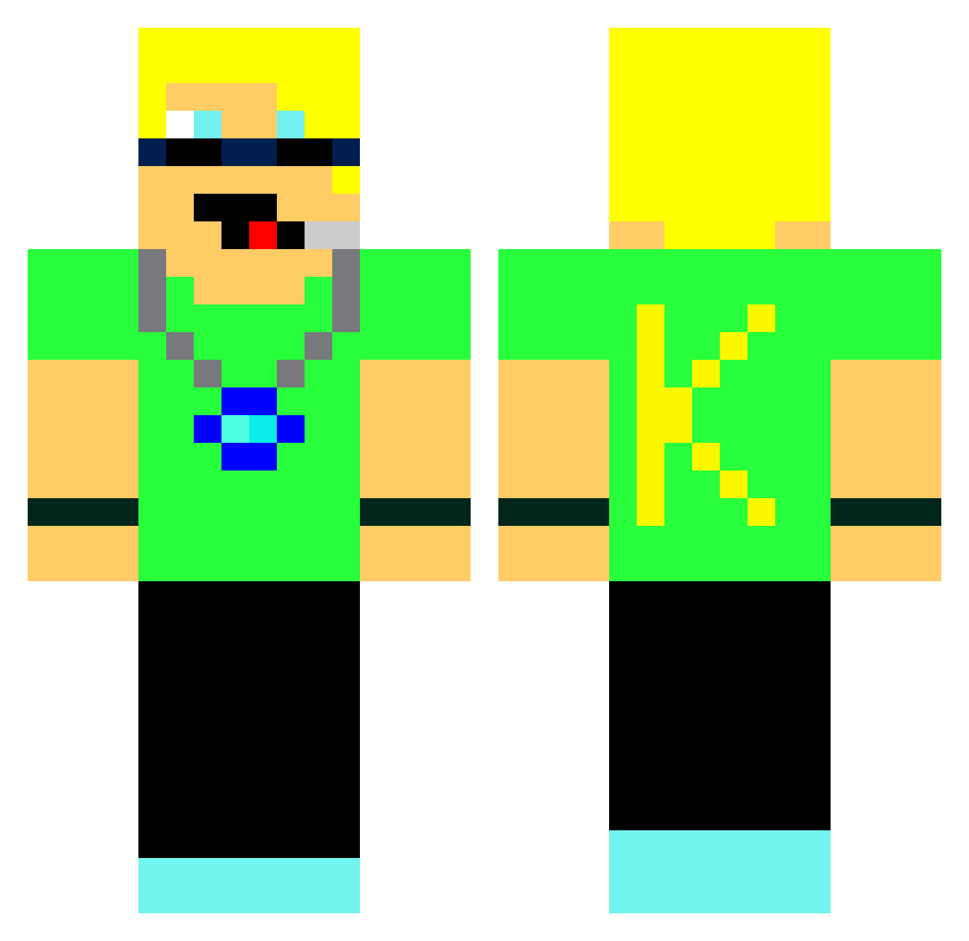 Teamer Minecraft skin, front and back view