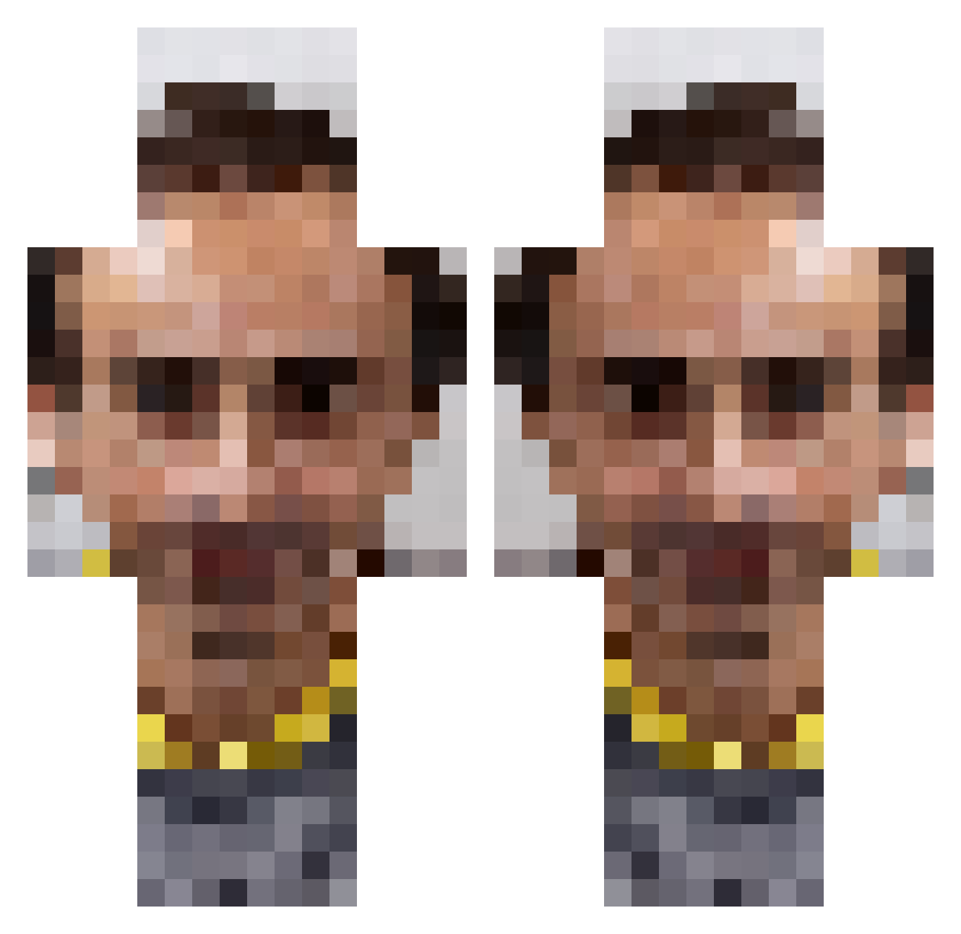 Zorbull Minecraft skin, front and back view