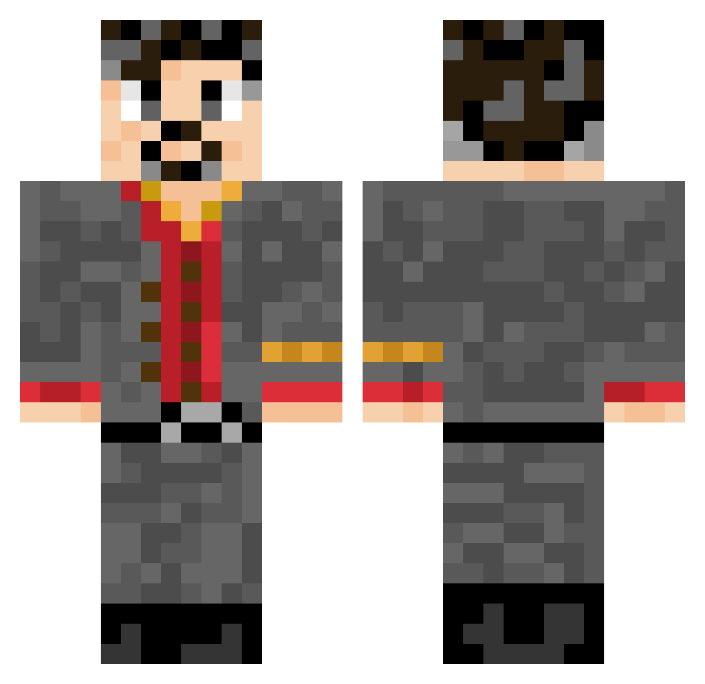 LocalBossmans Minecraft skin, front and back view