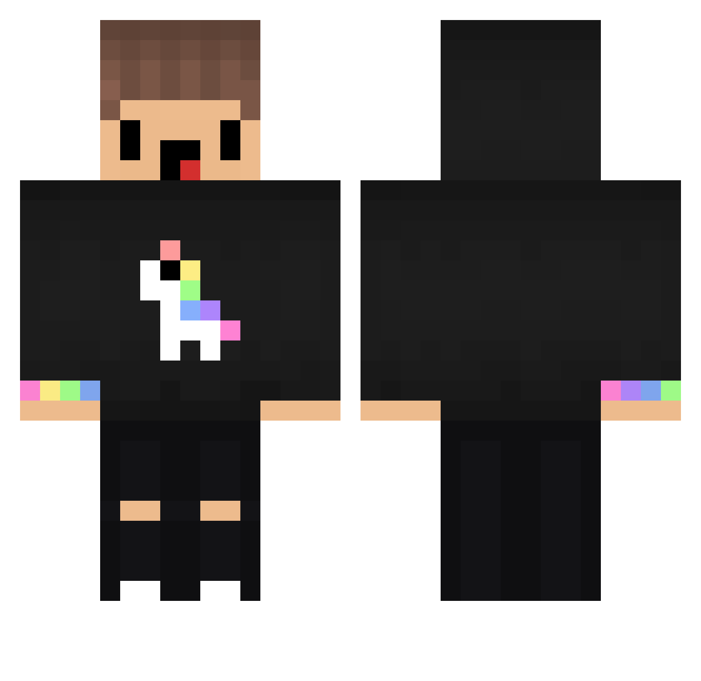 bombercahk Minecraft skin, front and back view