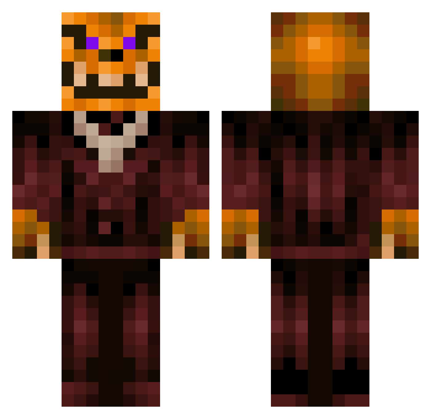Pumpkingg Minecraft skin, front and back view