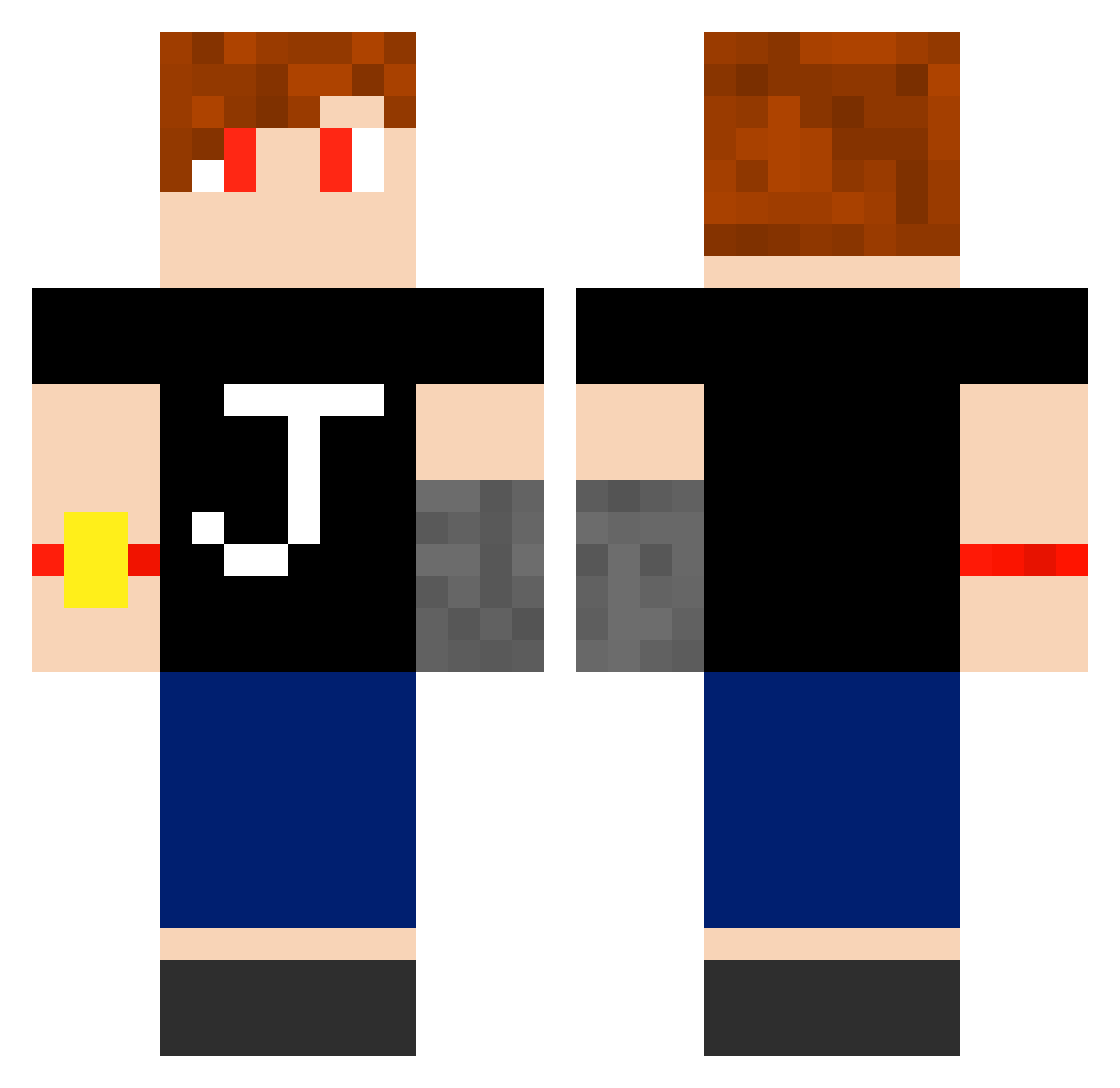 RedKaiBacon Minecraft skin, front and back view