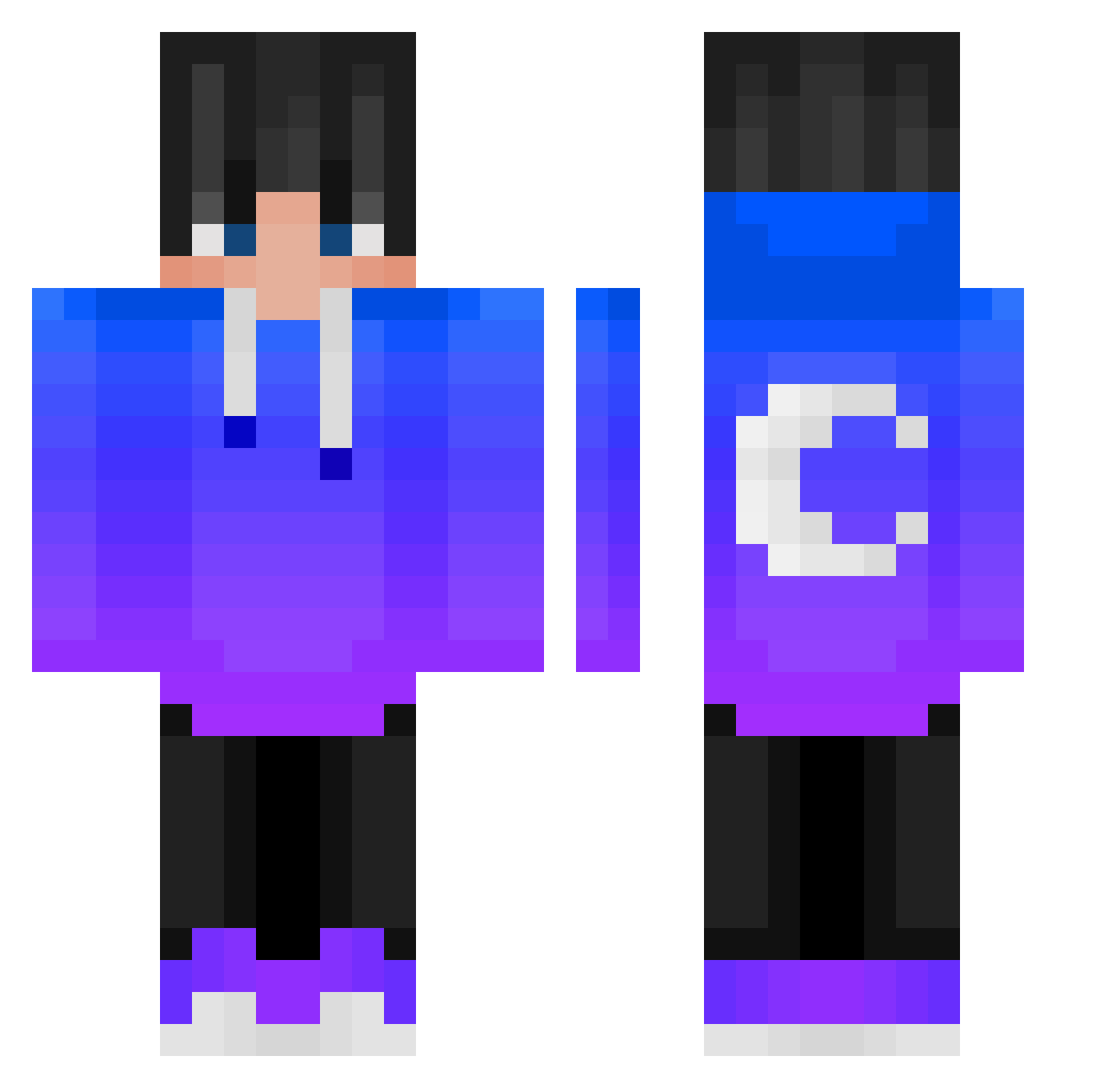 Saraieva Minecraft skin, front and back view