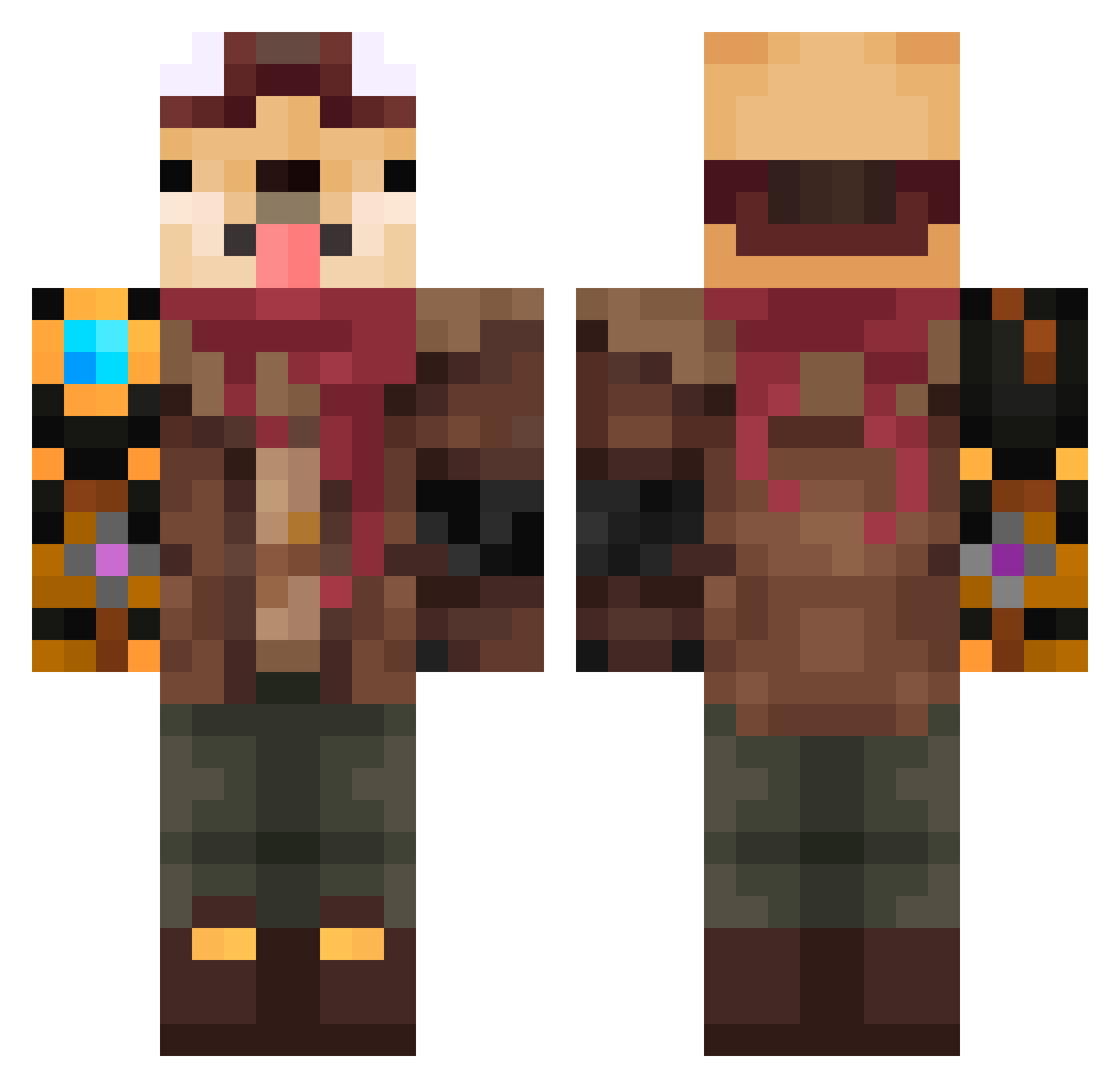 NoMouseville Minecraft skin, front and back view