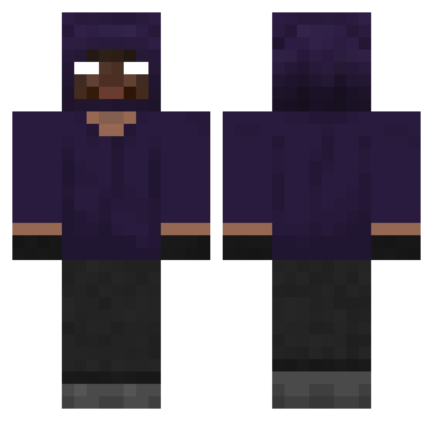 qaced Minecraft skin, front and back view