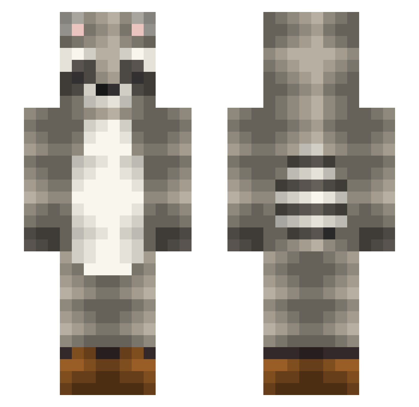 Mezzis Minecraft skin, front and back view