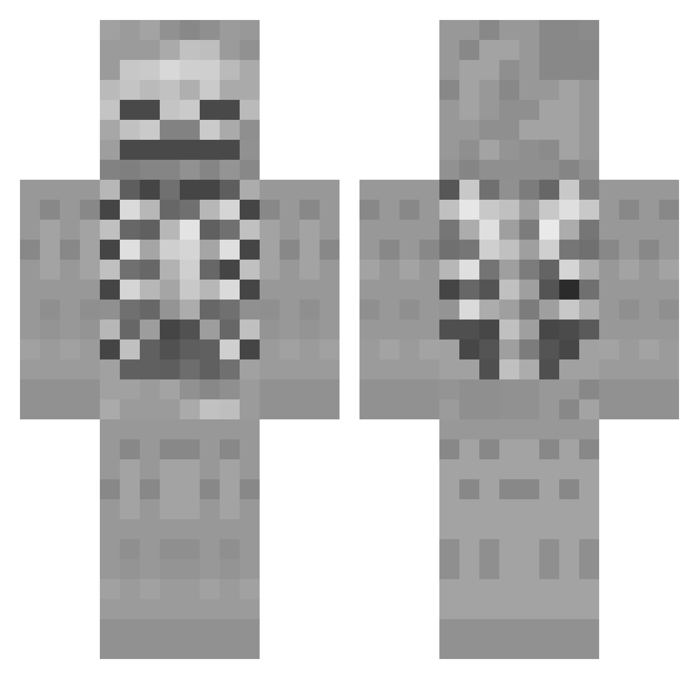 Skeleton Minecraft skin, front and back view
