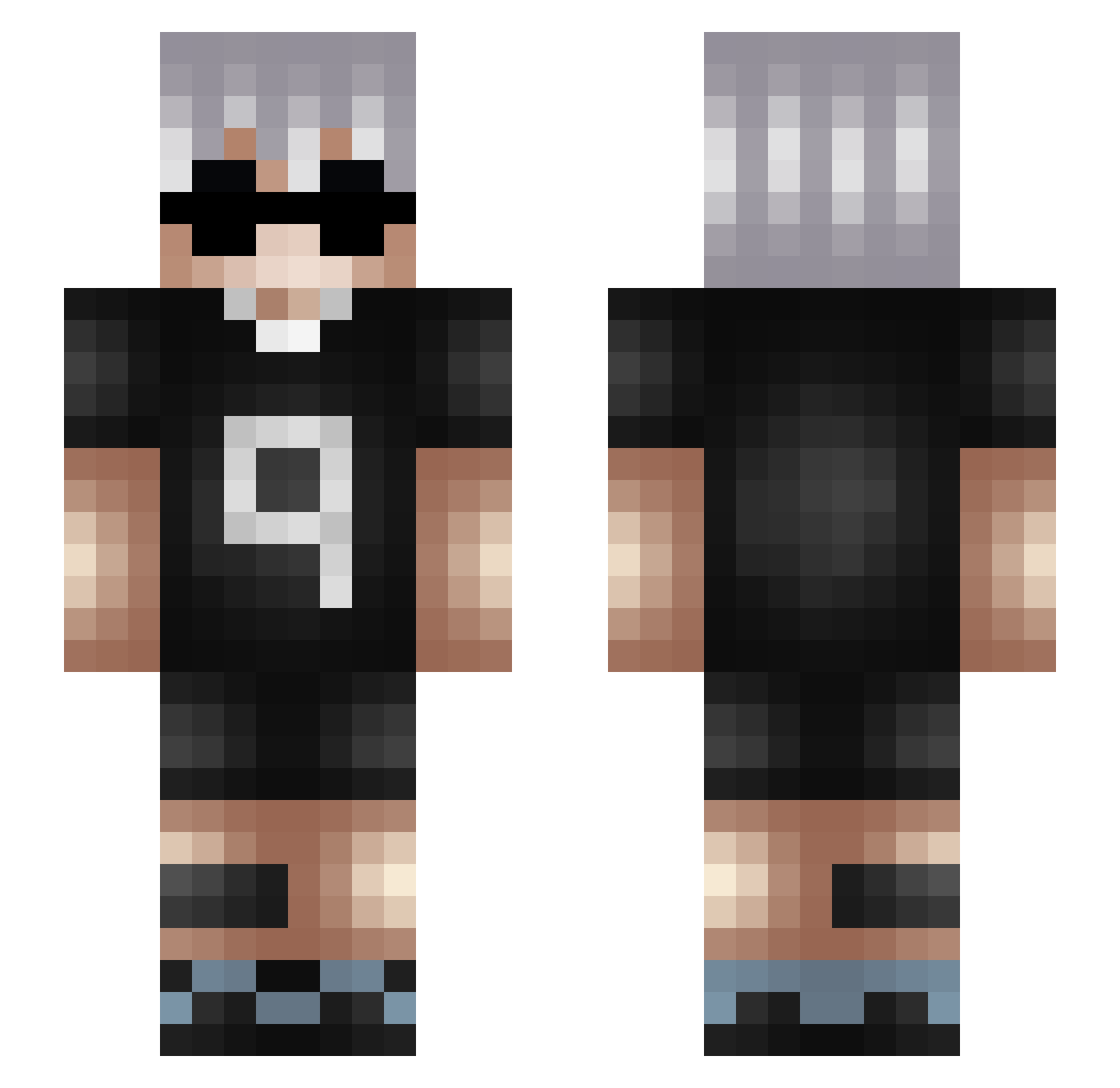 Eniox Minecraft skin, front and back view
