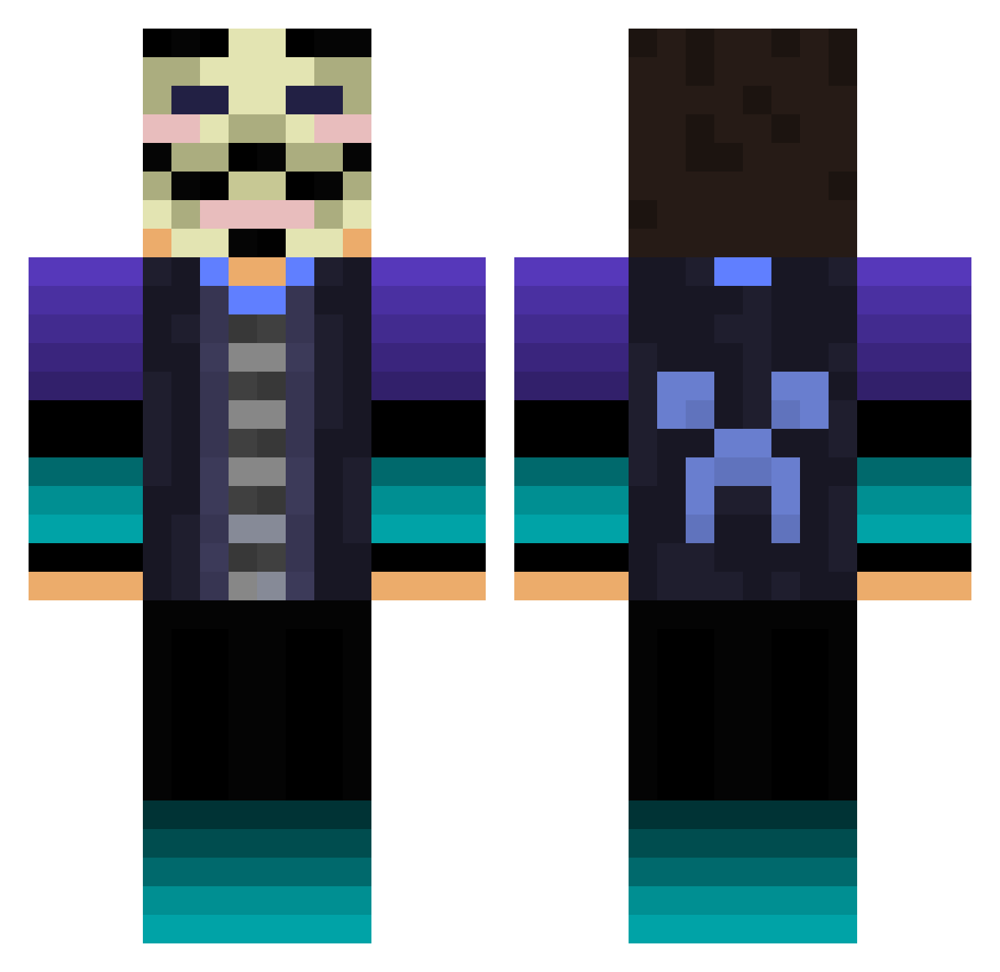 HackerKin Minecraft skin, front and back view
