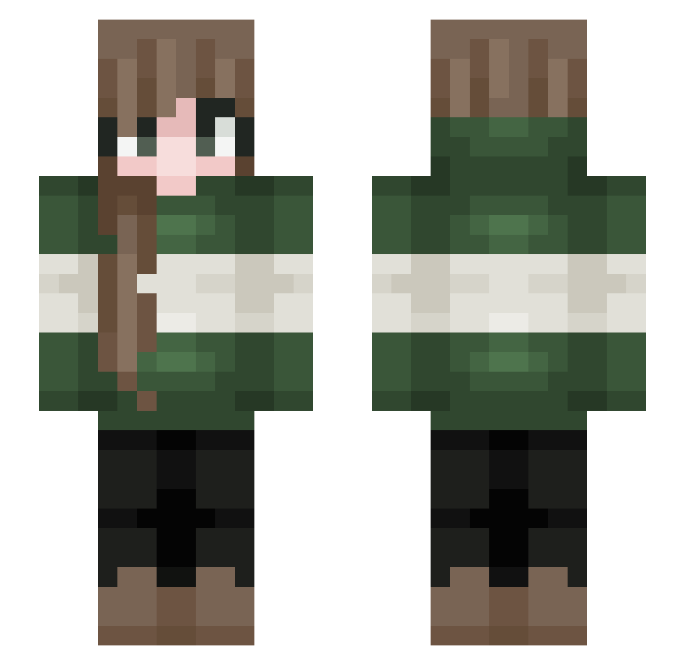 AComplicatedEel Minecraft skin, front and back view