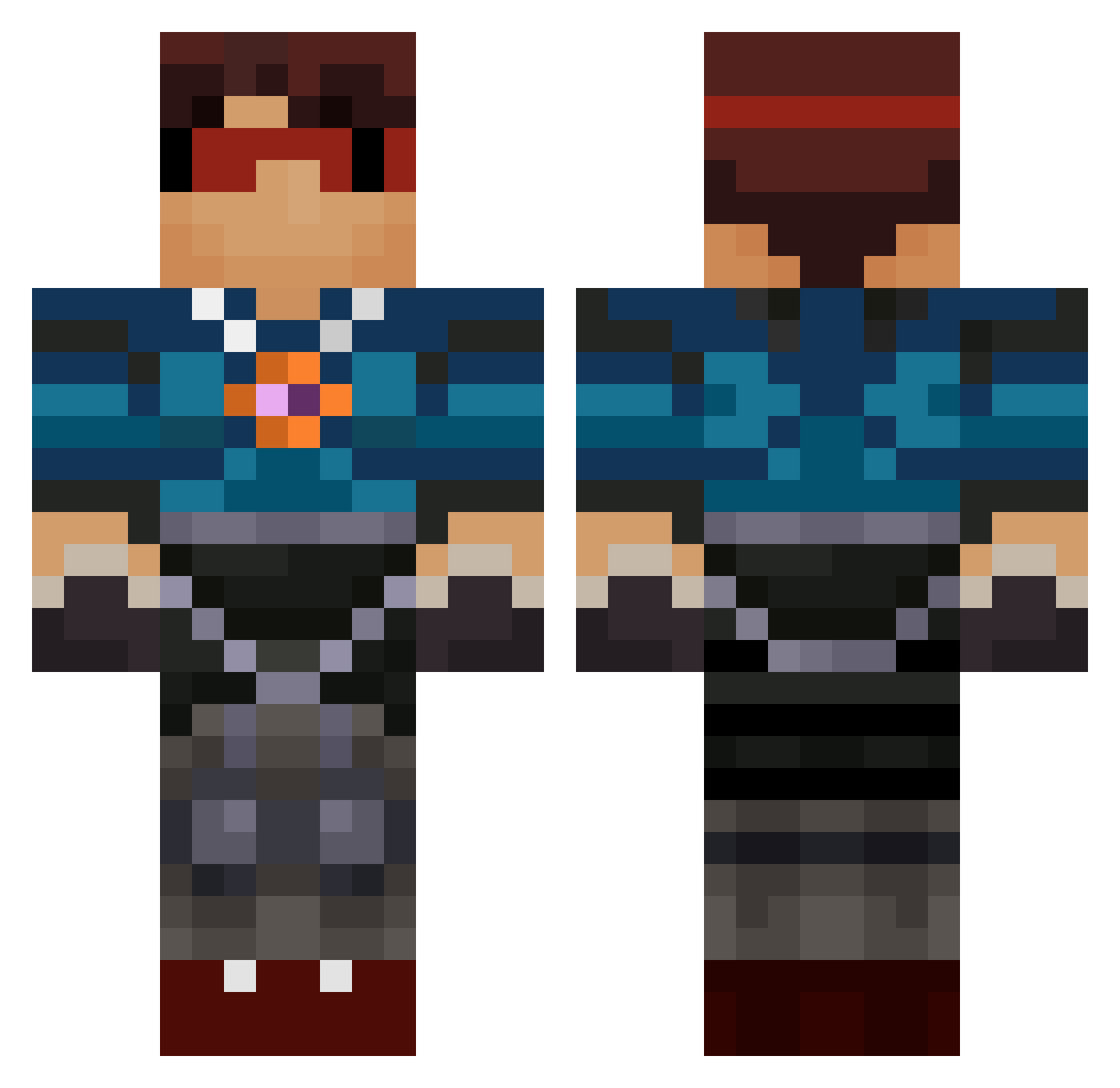 SKYDOESLARP Minecraft skin, front and back view