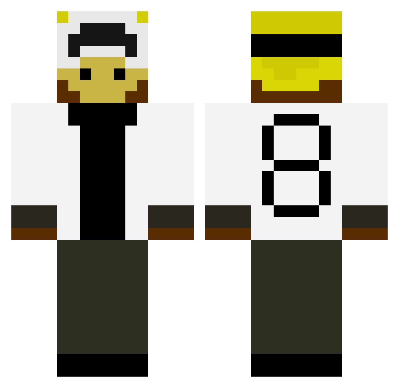 Burninglavman Minecraft skin, front and back view