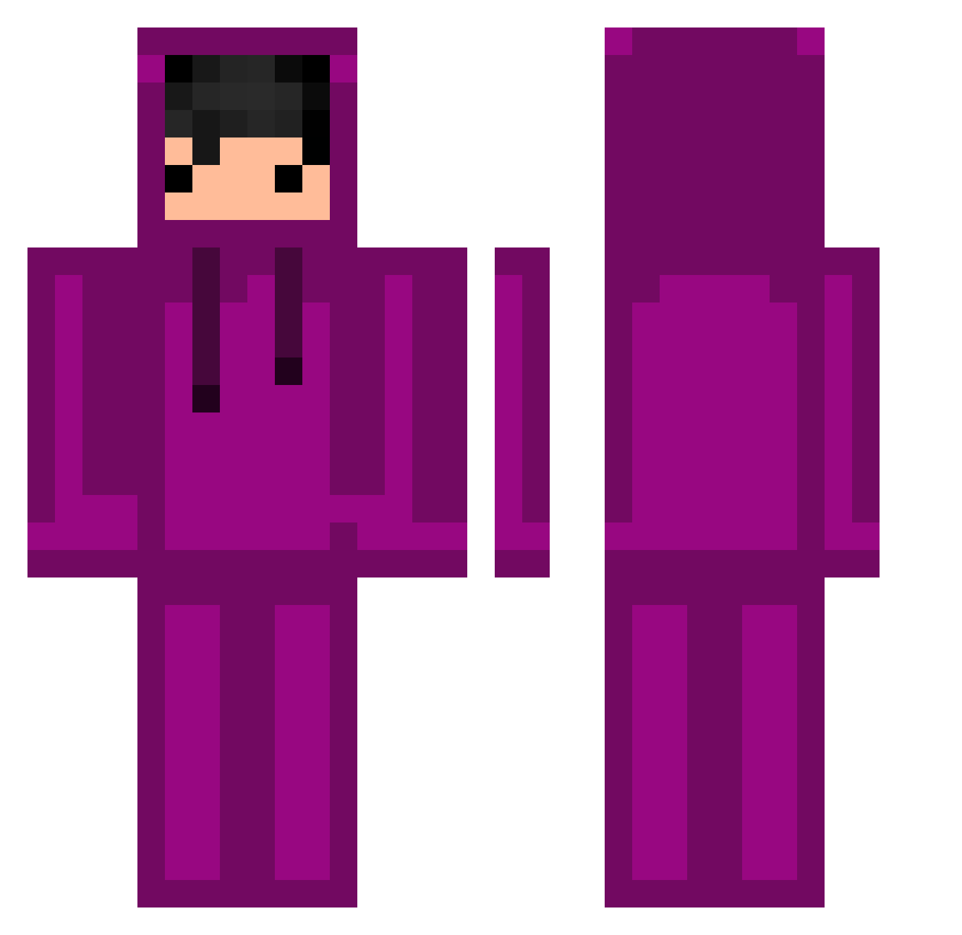Yusnots Minecraft skin, front and back view