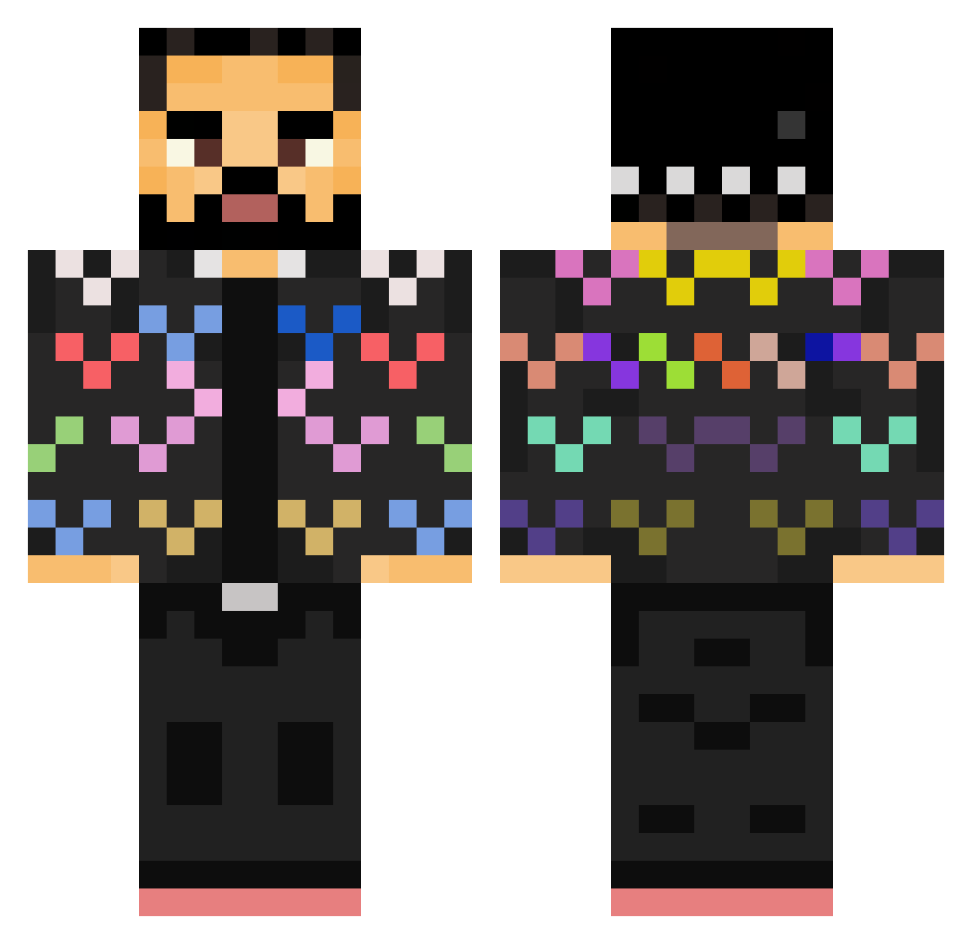 exglued Minecraft skin, front and back view