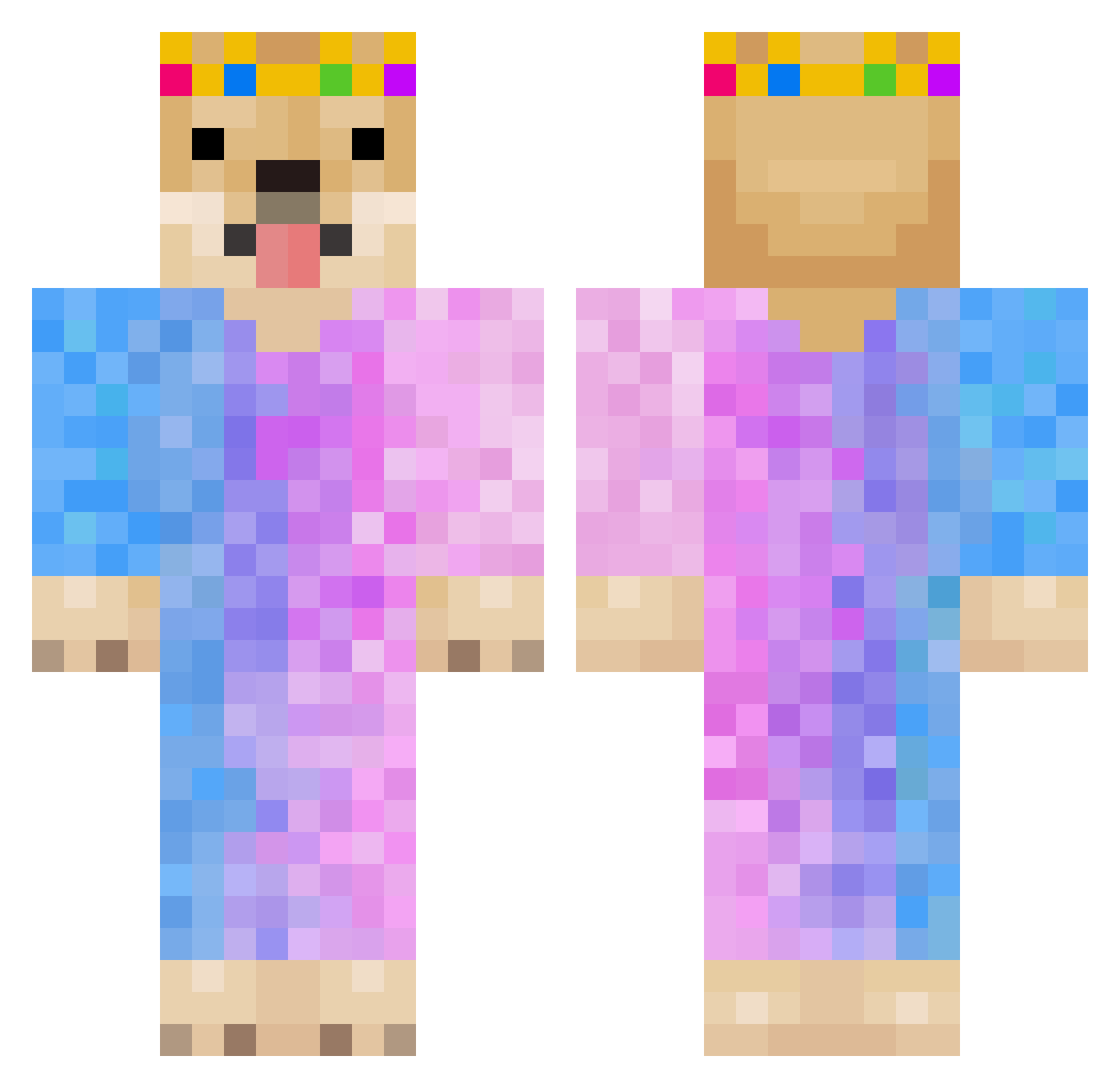 tooexcited Minecraft skin, front and back view