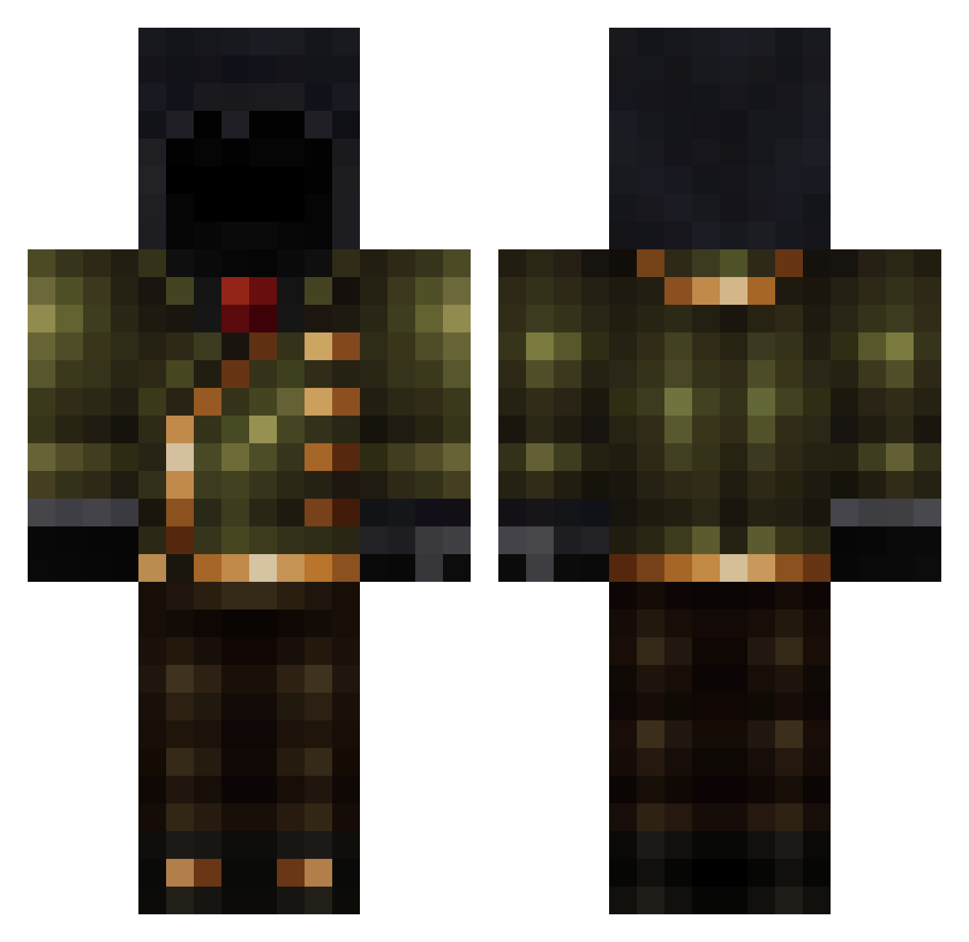 Rookilusky Minecraft skin, front and back view